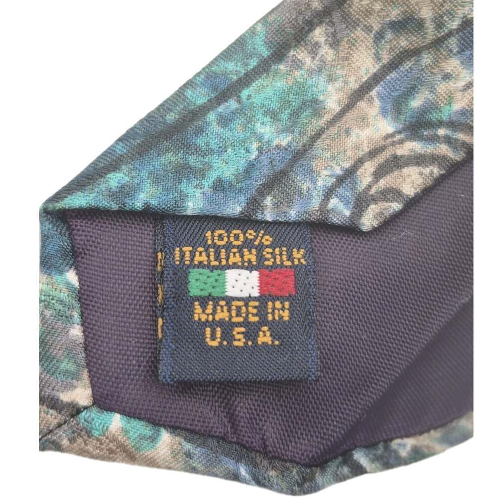 Classy Italian Silk Tie Abstract Swirl Design Blue Green Black 3.8x56" US Made - Picture 5 of 6